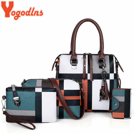 Yogodlns Luxus-Handtaschen-Set mit karierter Quaste