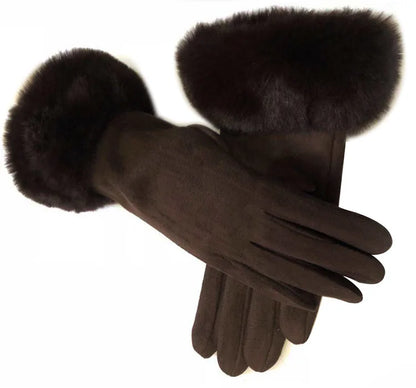 Gants d'hiver en daim et fausse fourrure de lapin