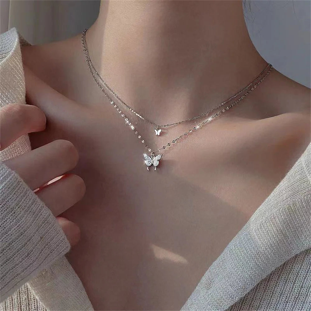 butterfly necklace, necklace uk,  adies necklace, double necklace, chain necklace,necklace jewelry, womens butterfly necklace, adies chain, double butterfly necklace, new necklace, shiny necklace, pendant jewelry, link necklace, ladies jewelry, layer chain necklace,