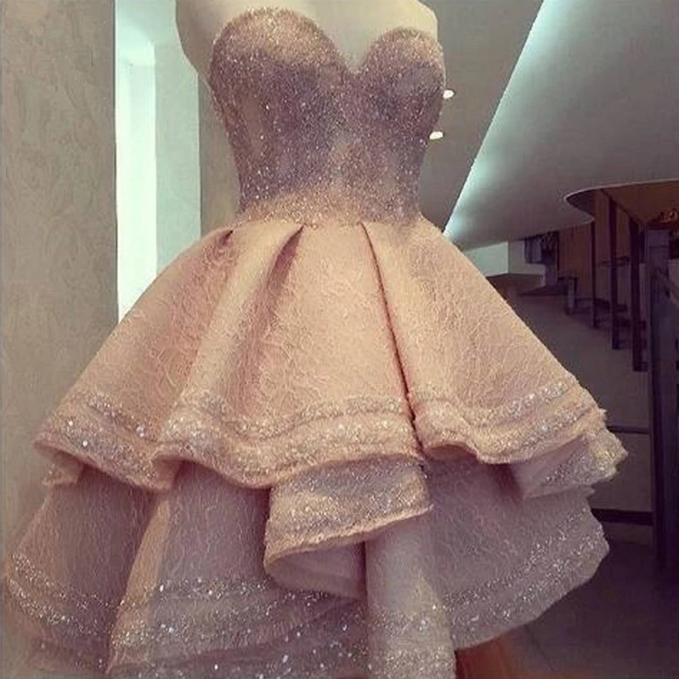 Elegant Light Pink Ruffled Sequin Gown