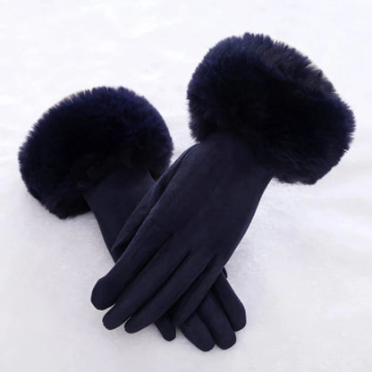 Gants d'hiver en daim et fausse fourrure de lapin