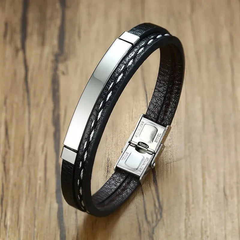 Bracelet de maroquinerie pour hommes en acier inoxydable