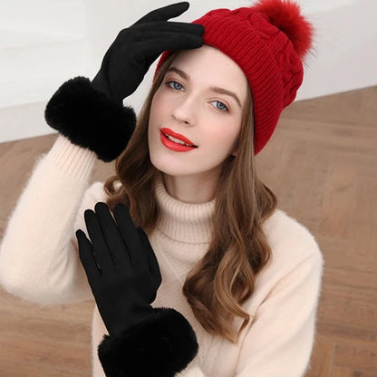 Gants d'hiver en daim et fausse fourrure de lapin