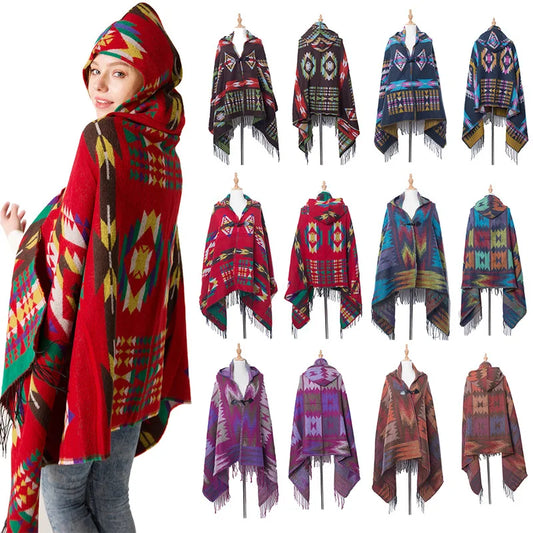 Ethnic Multifunctional Bohemian Shawl with Fringe and Tassels