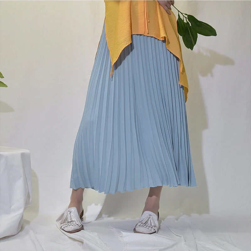 Vintage Pleated Midi Skirt High Waist