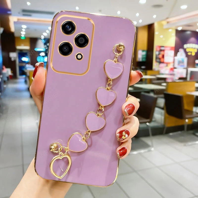 Anti-Fingerprint Heart Bracelet Plating Phone Cases
