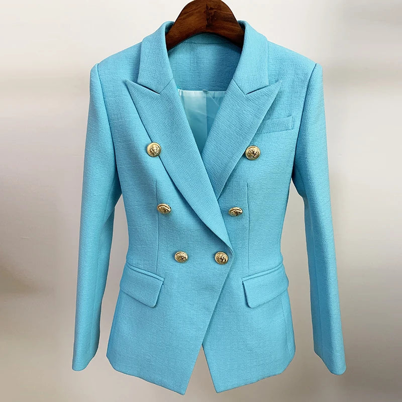 Runway-Ready Double-Breasted Blazer with Lion Buttons