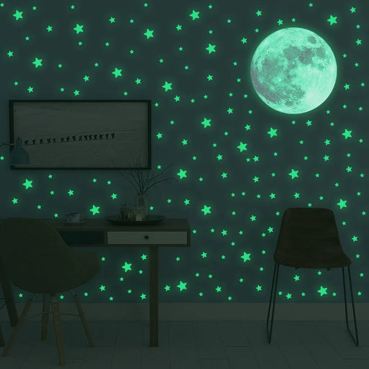 Glowing Moon and Stars Wall Decor