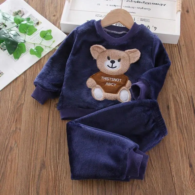 Ensemble pantalon à capuche et ours en flanelle d'hiver pour enfants