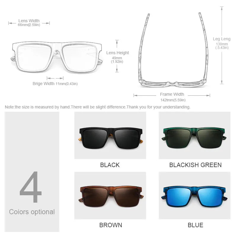 Quadratische polarisierte Sonnenbrille aus Holz