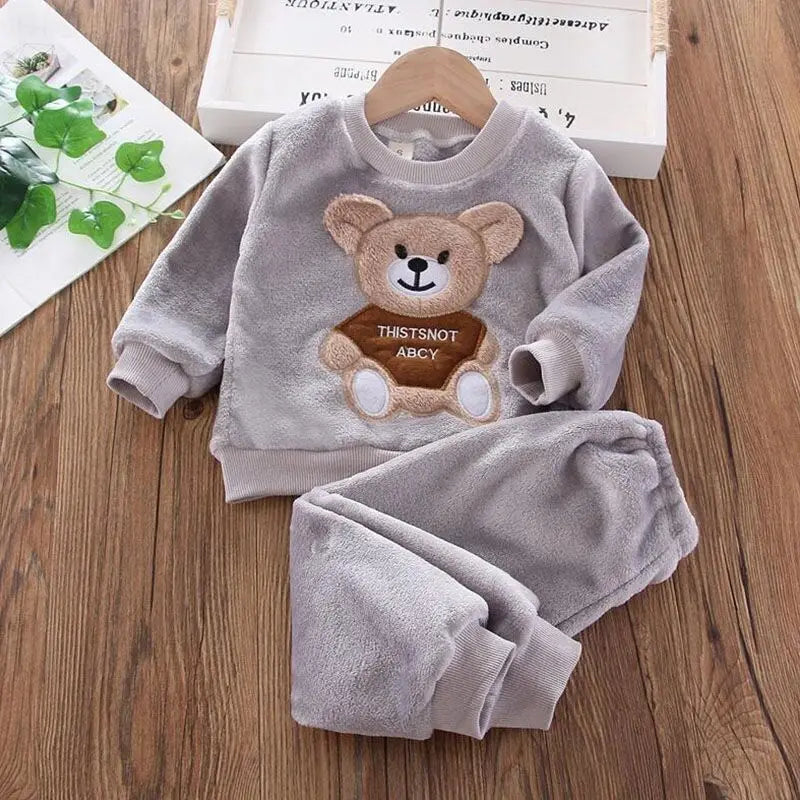 Ensemble pantalon à capuche et ours en flanelle d'hiver pour enfants