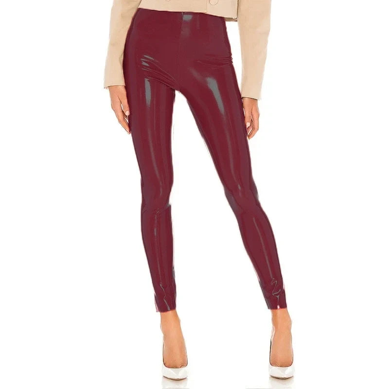 HighWaist Shiny PU Leather Skinny Pants