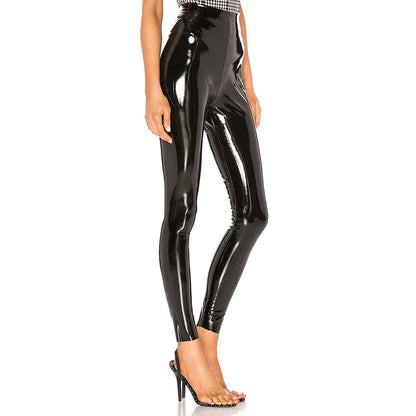 High Waist Shiny PU Leather Skinny Pants