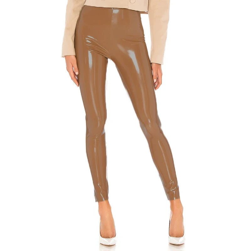 High Waist Shiny PU Leather Skinny Pants