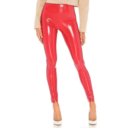 High Waist Shiny PU Leather Skinny Pants