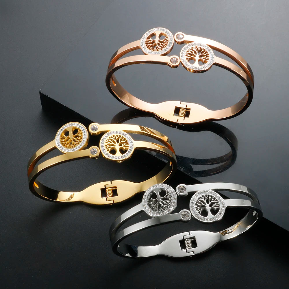 Hollow Crystal Cubic Zirconia Stainless Steel Bracelets