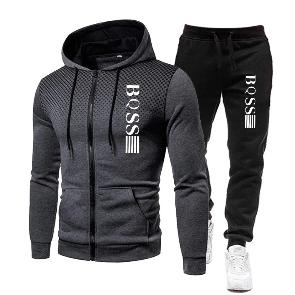 Jogging Sports Printed Men's Hooded Tracksuit