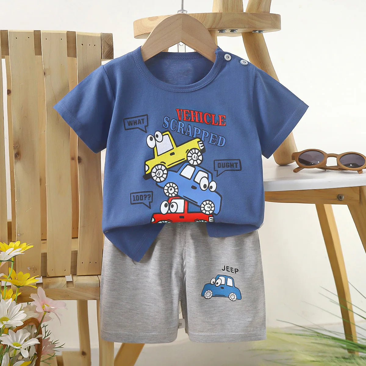 Kid's Short Sleeve Summer Pure Cotton Clothing Set