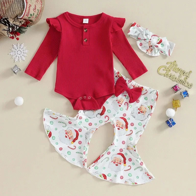 Kid's Christmas Ribbed Cotton Long Sleeve Jumper Suit