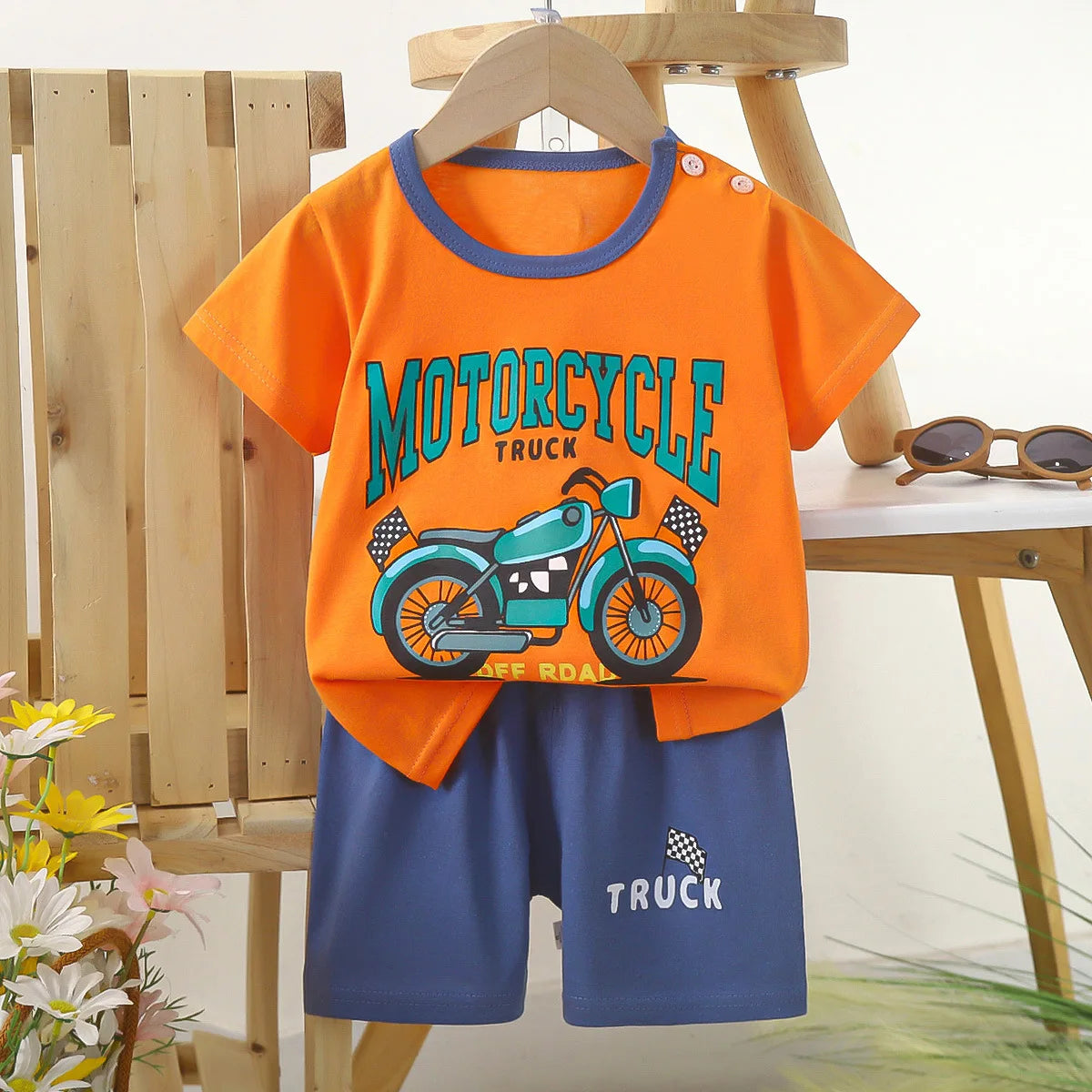 Kid's Short Sleeve Summer Pure Cotton Clothing Set