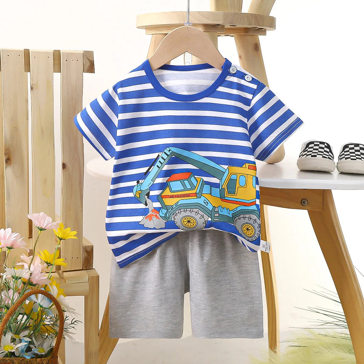 Kid's Short Sleeve Summer Pure Cotton Clothing Set