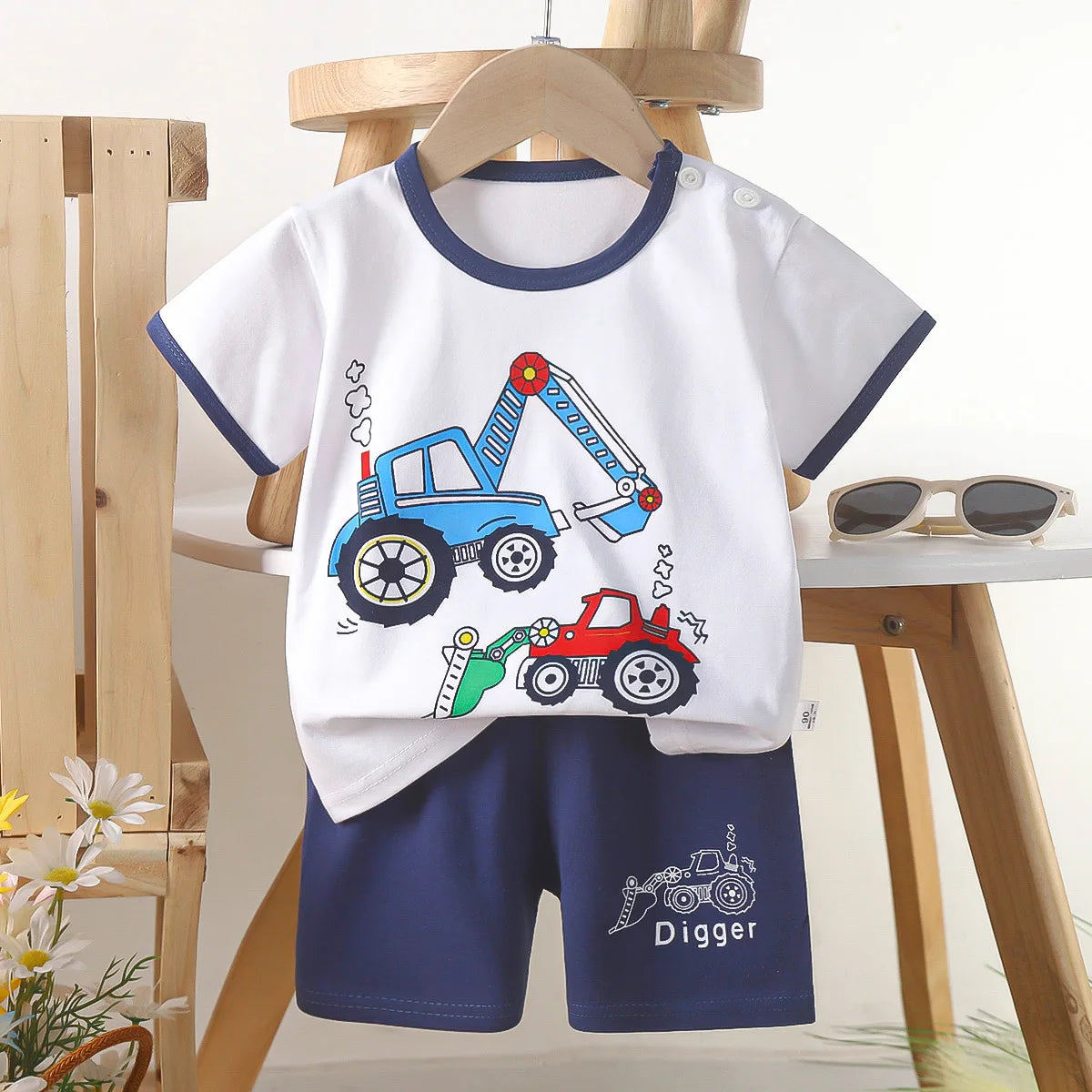 Kid's Short Sleeve Summer Pure Cotton Clothing Set