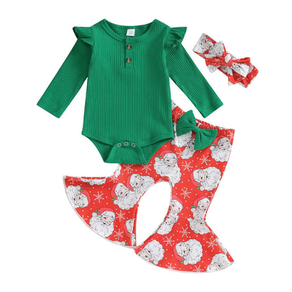 Kid's Christmas Ribbed Cotton Long Sleeve Jumper Suit