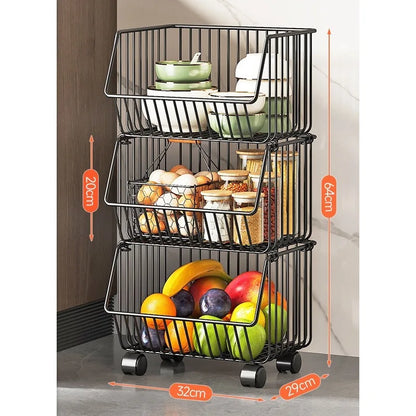 Kitchen Multi Layers Rolling Metal Fruit Basket Cart