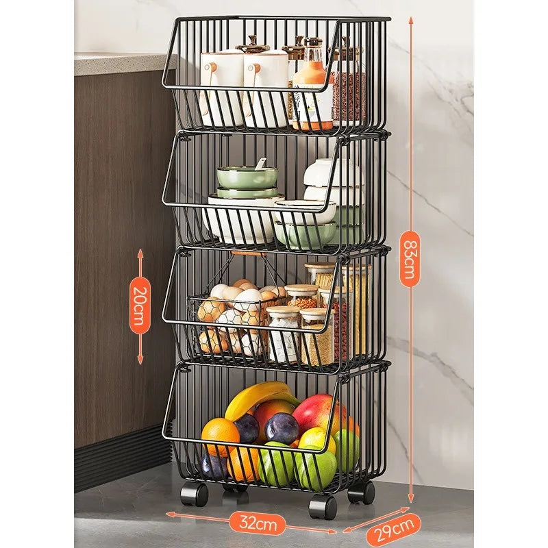 Kitchen Multi Layers Rolling Metal Fruit Basket Cart