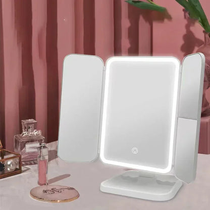 LED Lights Trifold Dorm Makeup Mirror