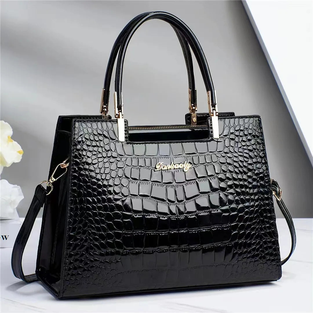 Ladies Bright Leather Croc Shoulder Bag