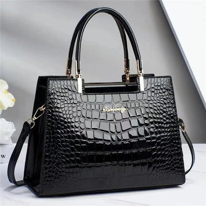 Ladies Bright Leather Croc Shoulder Bag