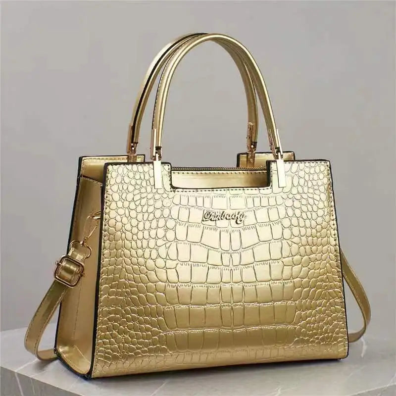 Ladies Leather Croc Shoulder Bag