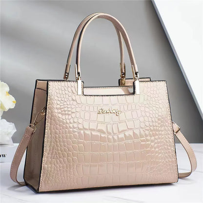 Ladies Bright Leather Croc Shoulder Bag