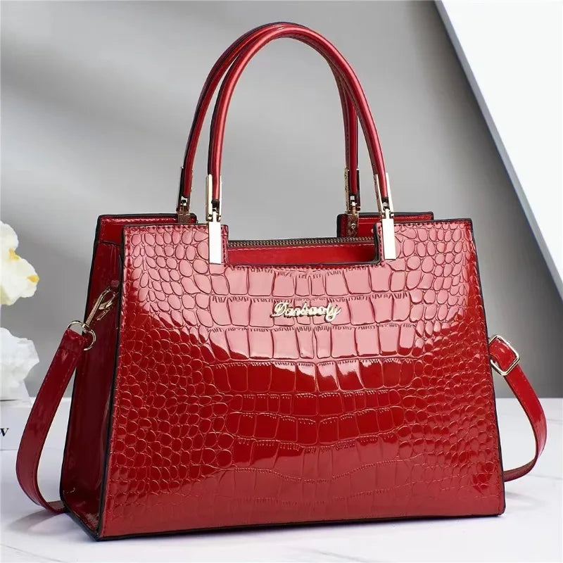 Ladies Bright Leather High-End Croc Shoulder Bag
