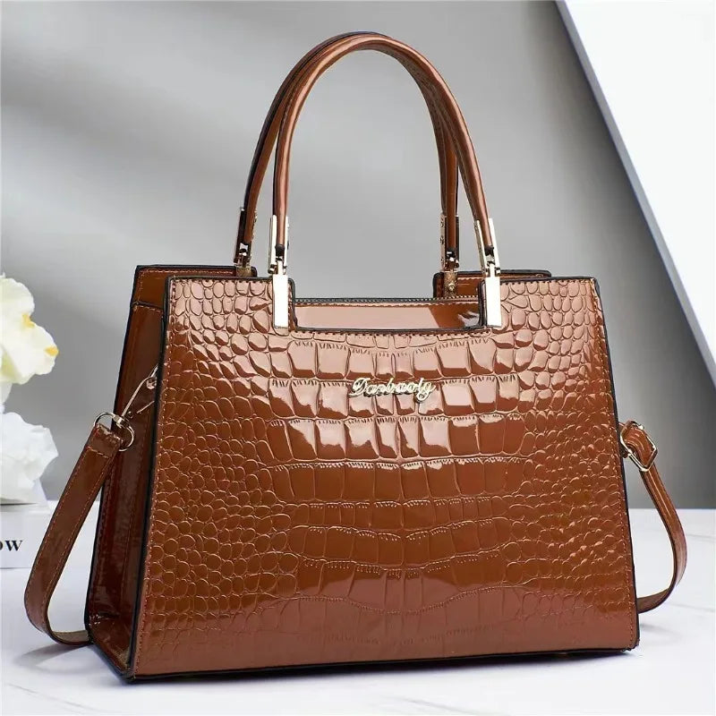 Ladies Bright Leather High-End Croc Shoulder Bag