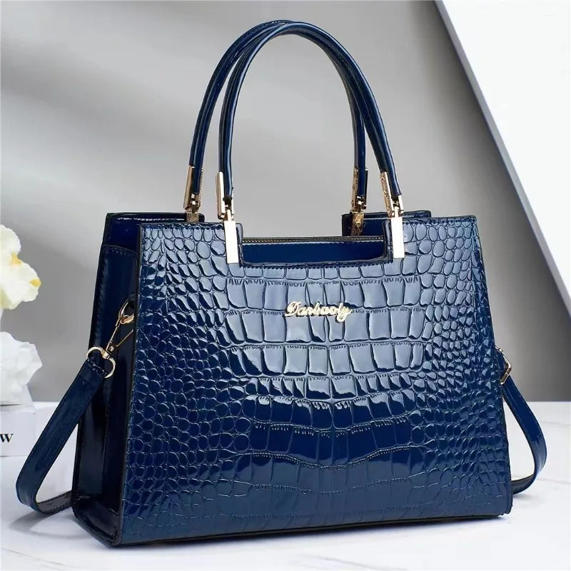 Ladies Bright Leather High-End Croc Shoulder Bag