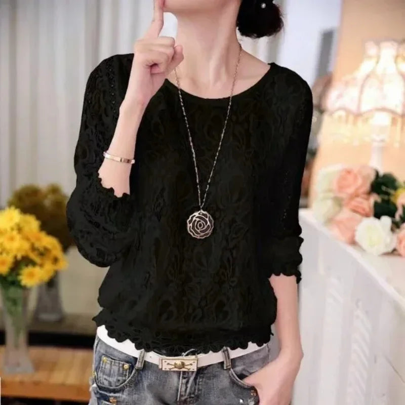 Ladies Floral Round Neck Long Sleeve Blouse