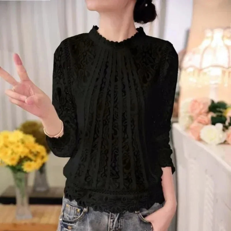 Ladies Floral Round Neck Long Sleeve Blouse