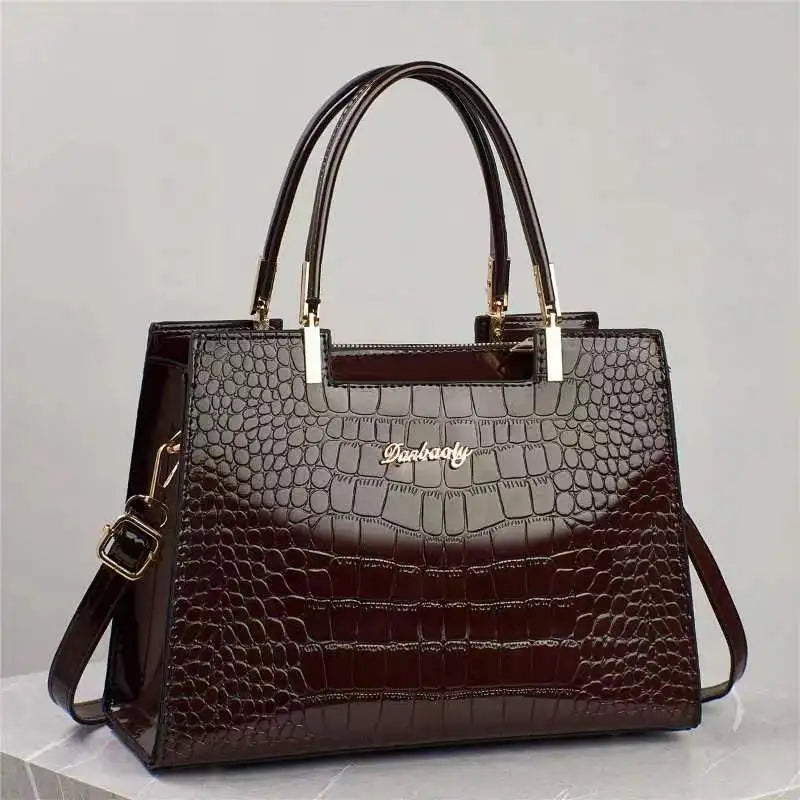 Ladies Leather Croc Shoulder Bag