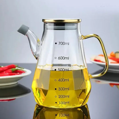 Leak Proof Glass Oil Dispenser with Scale and Handle