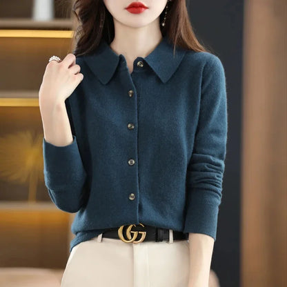 Long Sleeve LooseFit Knitted Women's Collar Sweater