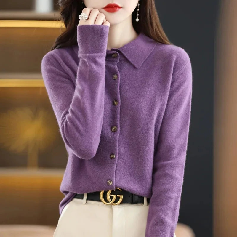 Long Sleeve Loose Fit Knitted Women's Collar Sweater