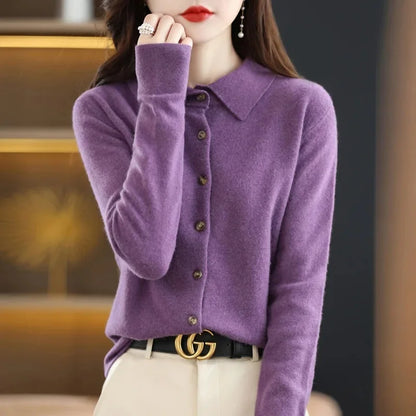 Long Sleeve Loose Fit Knitted Women's Collar Sweater
