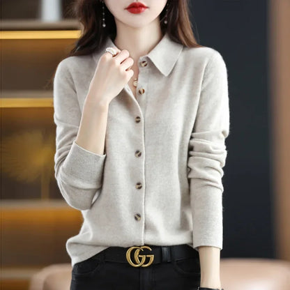 Long Sleeve Loose Fit Knitted Women's Collar Sweater