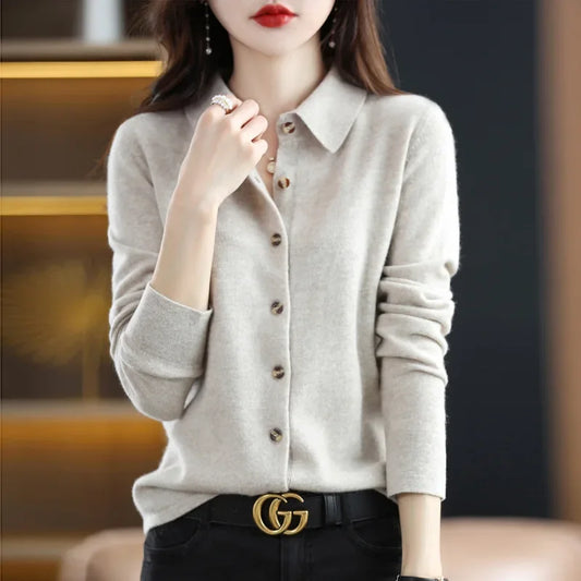 Long Sleeve Loose Fit Knitted Women's Collar Sweater