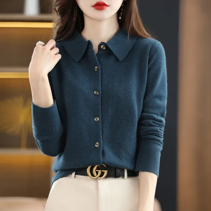 Long Sleeve Loose Fit Knitted Women's Collar Sweater