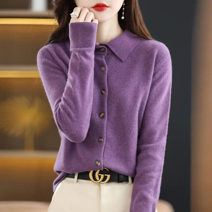 Long Sleeve Loose Fit Knitted Women's Collar Sweater