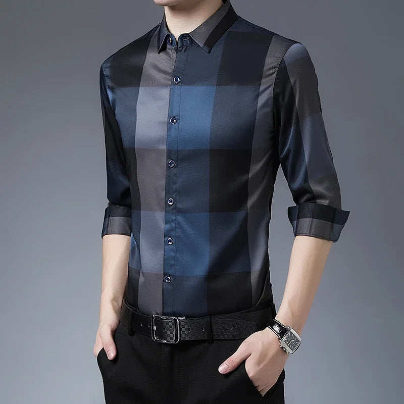 Men's Casual Printed Long Sleeved Fitted Polo Shirts