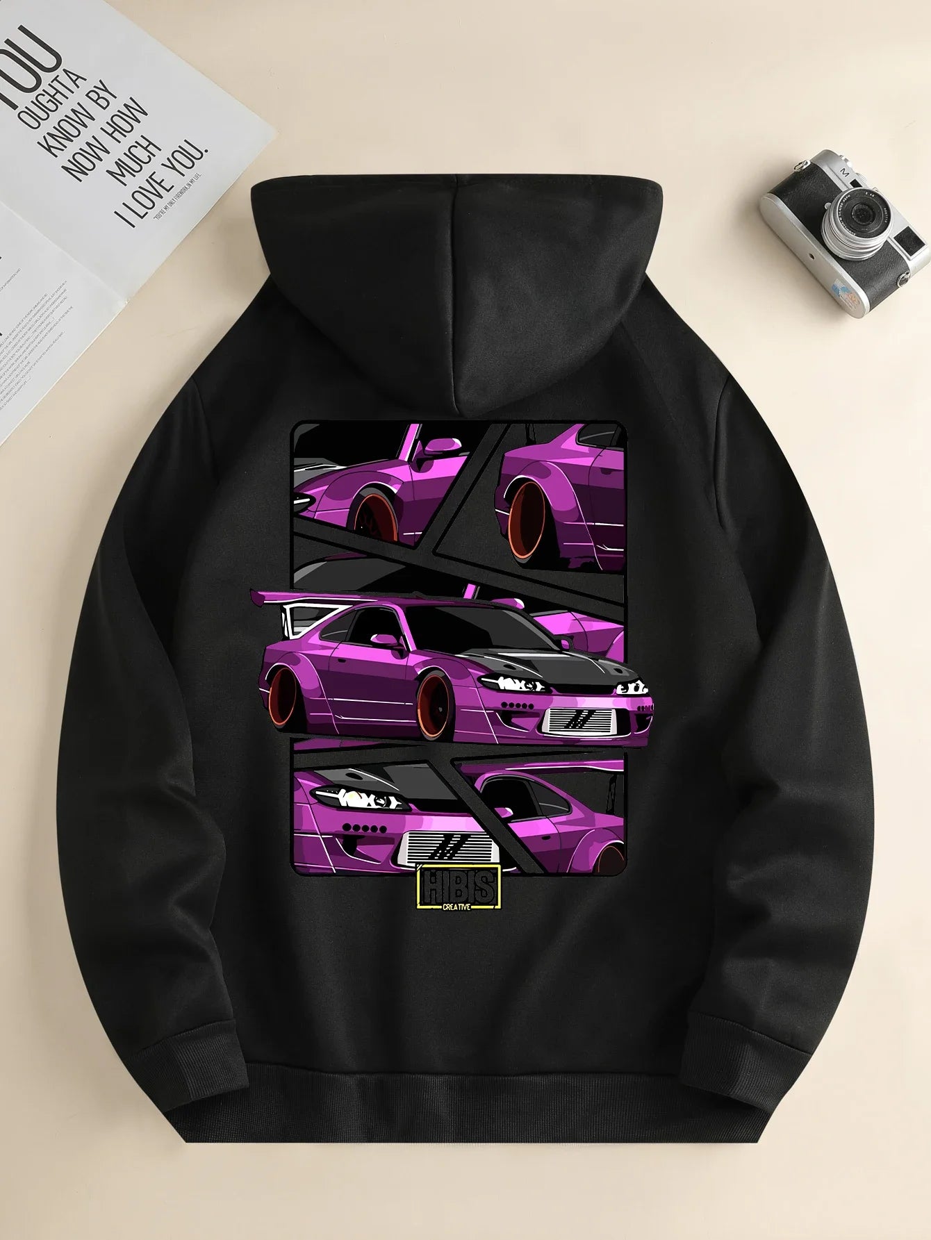 Men's Full Sleeve Drawstring Car Print Hoodies